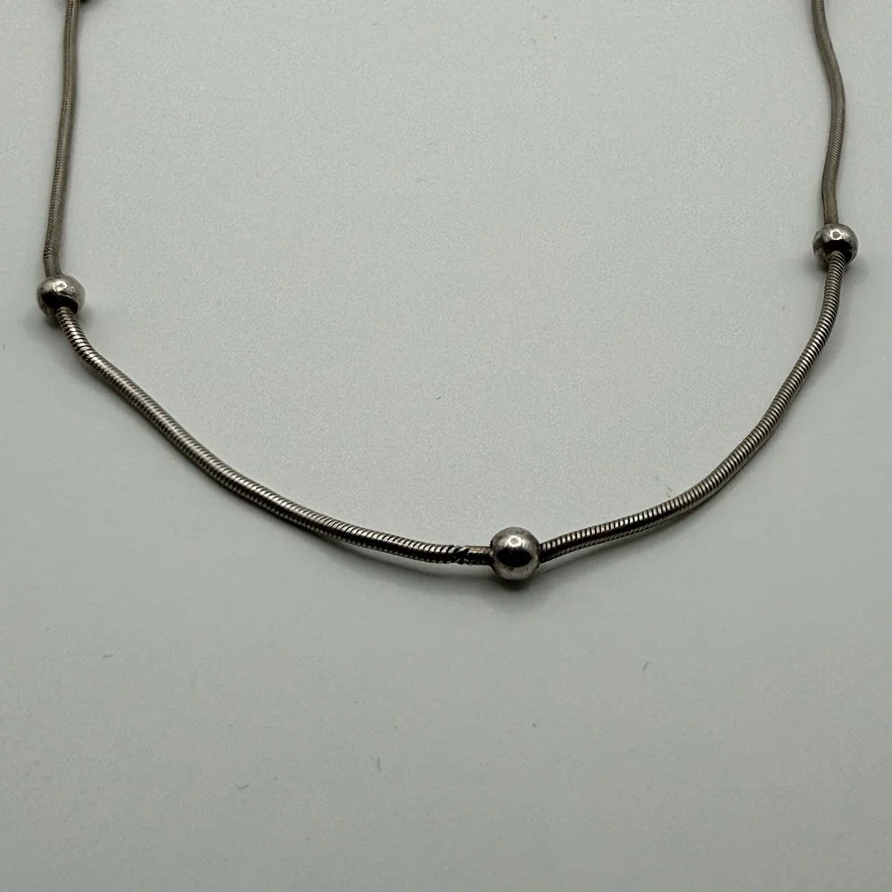Italy 925 Sterling Silver Bead Station Snake Chain Necklace Lobster Closure